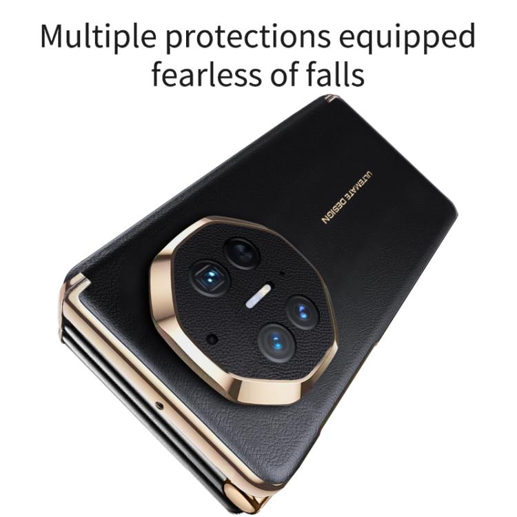 For Huawei Mate XT Ultimate Design Electroplate Vegan Leather Dual Axis Folding Phone Case