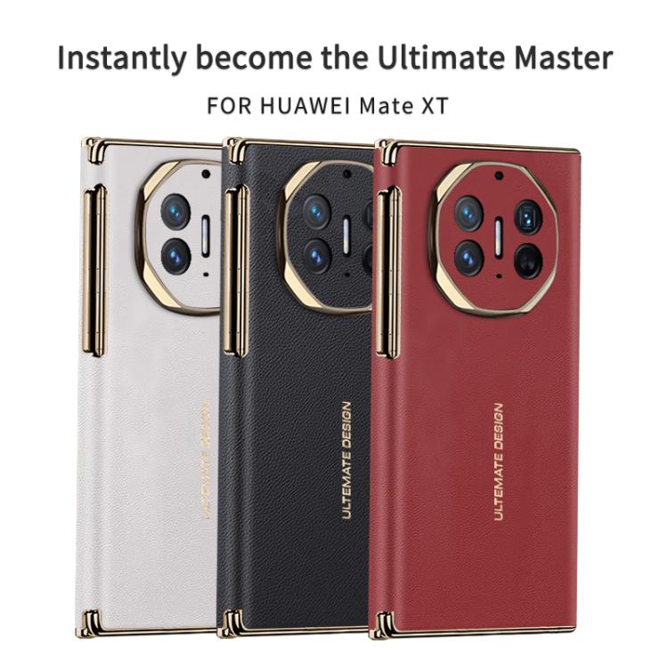 For Huawei Mate XT Ultimate Design Electroplate Vegan Leather Dual Axis Folding Phone Case