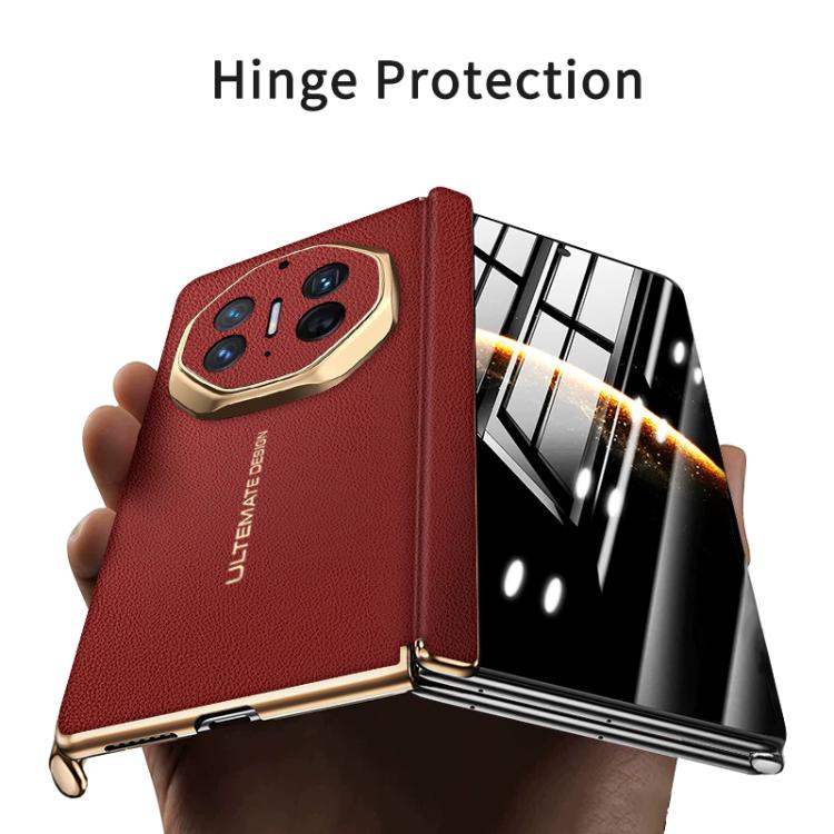For Huawei Mate XT Ultimate Design Electroplate Vegan Leather Dual Axis Folding Phone Case