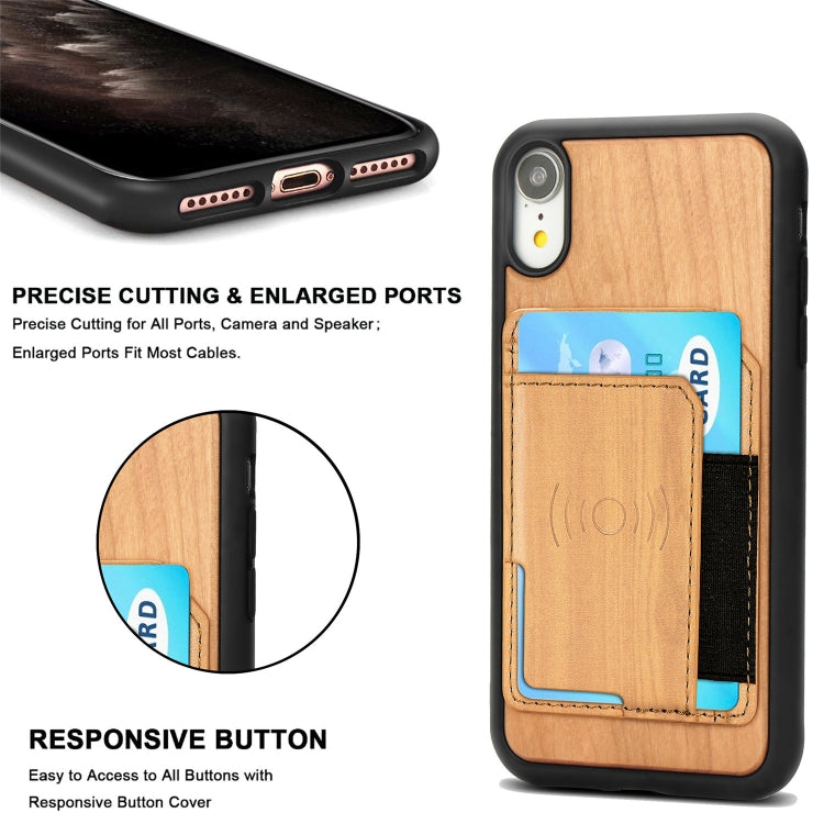 For iPhone X / XS Wood Grain PU+TPU Protective Case with Card Slot