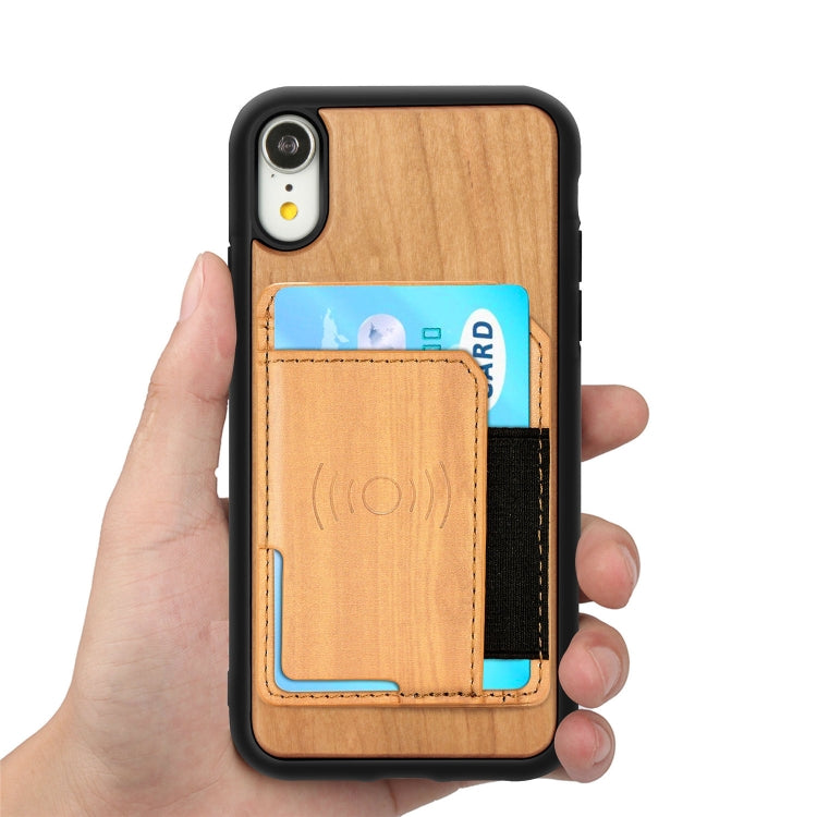 For iPhone X / XS Wood Grain PU+TPU Protective Case with Card Slot