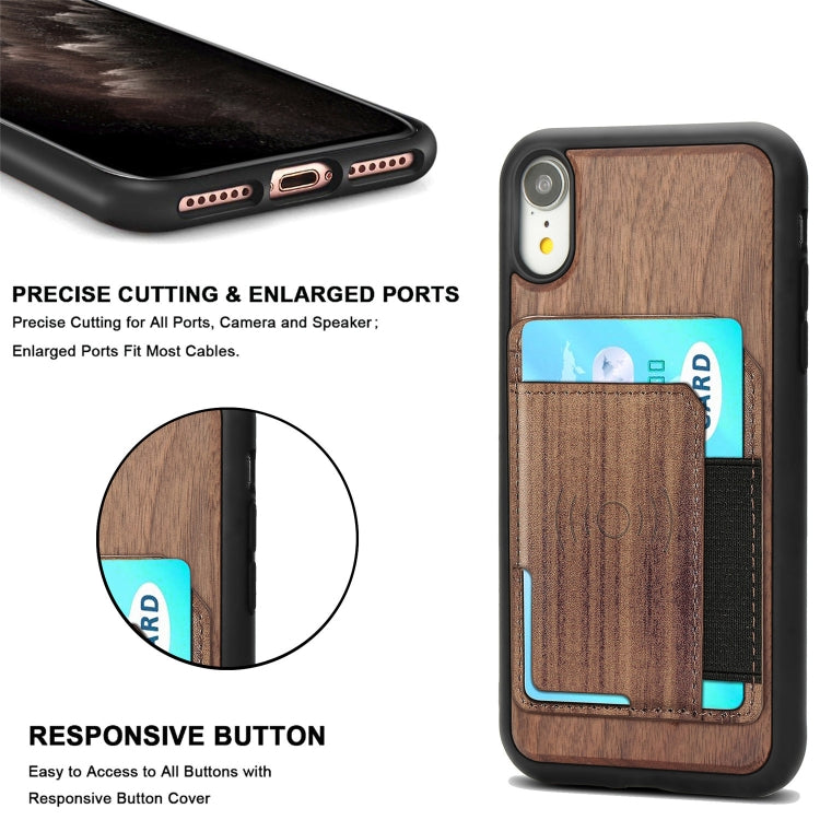 For iPhone X / XS Wood Grain PU+TPU Protective Case with Card Slot