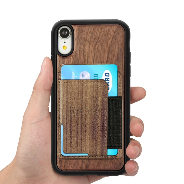 For iPhone X / XS Wood Grain PU+TPU Protective Case with Card Slot