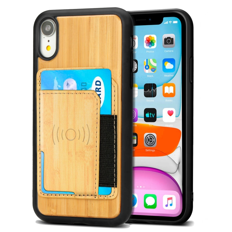 For iPhone X / XS Wood Grain PU+TPU Protective Case with Card Slot