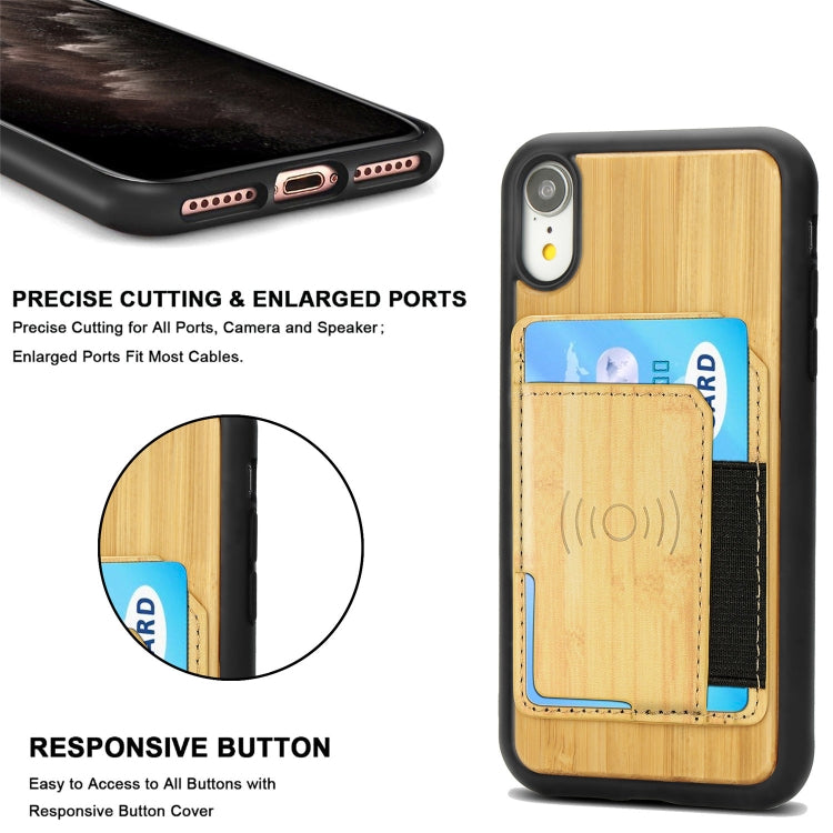 For iPhone X / XS Wood Grain PU+TPU Protective Case with Card Slot