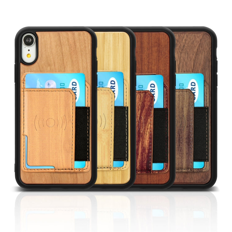For iPhone X / XS Wood Grain PU+TPU Protective Case with Card Slot