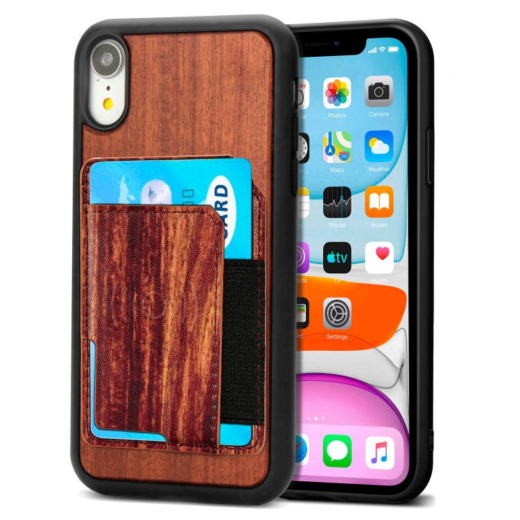 For iPhone X / XS Wood Grain PU+TPU Protective Case with Card Slot