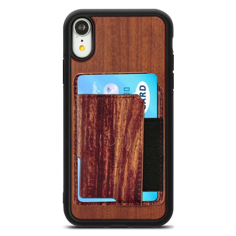 For iPhone X / XS Wood Grain PU+TPU Protective Case with Card Slot