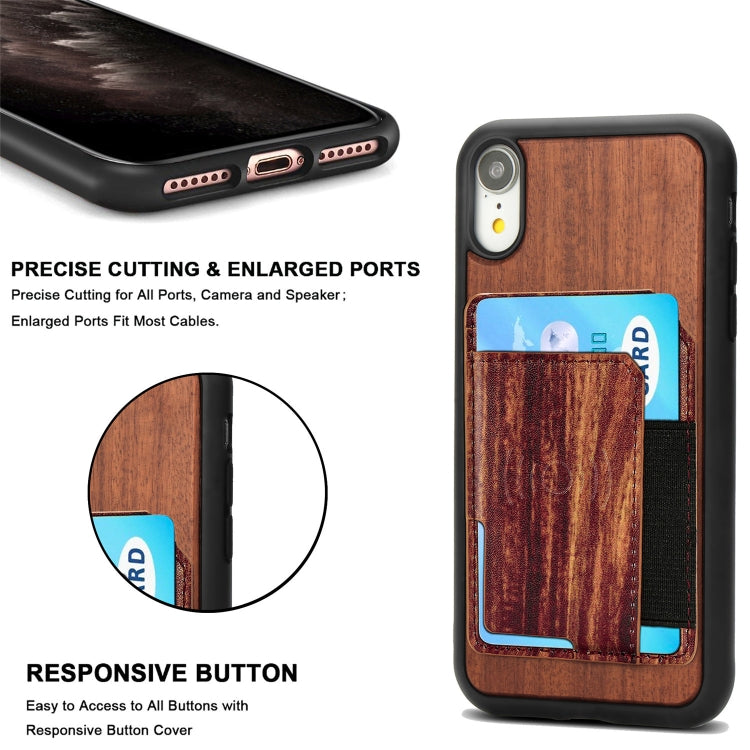For iPhone X / XS Wood Grain PU+TPU Protective Case with Card Slot