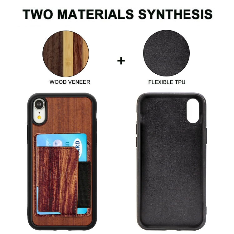 For iPhone X / XS Wood Grain PU+TPU Protective Case with Card Slot