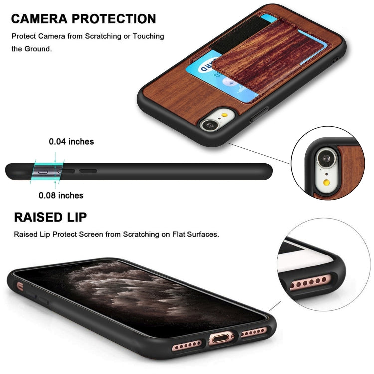 For iPhone X / XS Wood Grain PU+TPU Protective Case with Card Slot