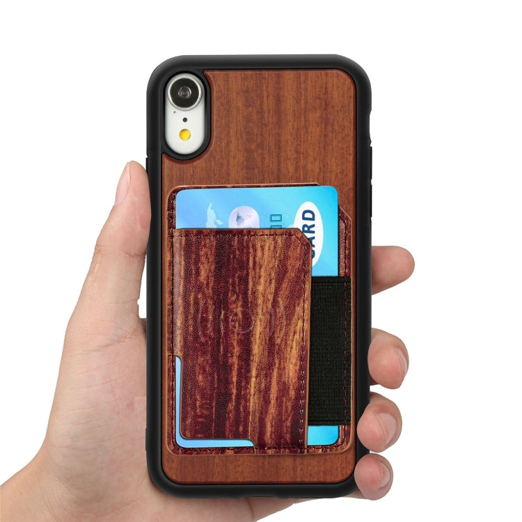 For iPhone X / XS Wood Grain PU+TPU Protective Case with Card Slot