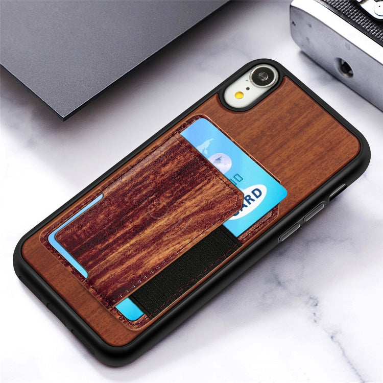 For iPhone X / XS Wood Grain PU+TPU Protective Case with Card Slot