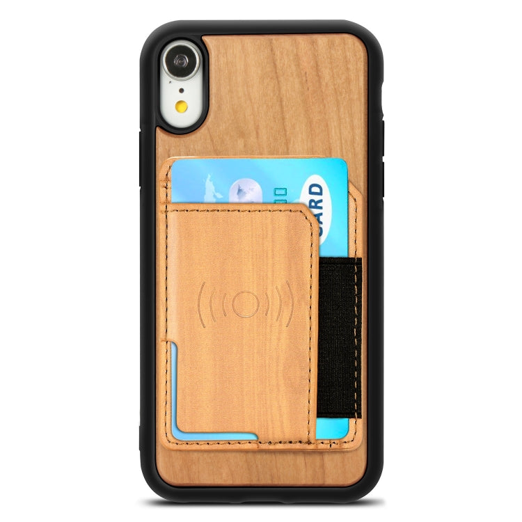 For iPhone XR Wood Grain PU+TPU Protective Case with Card Slot