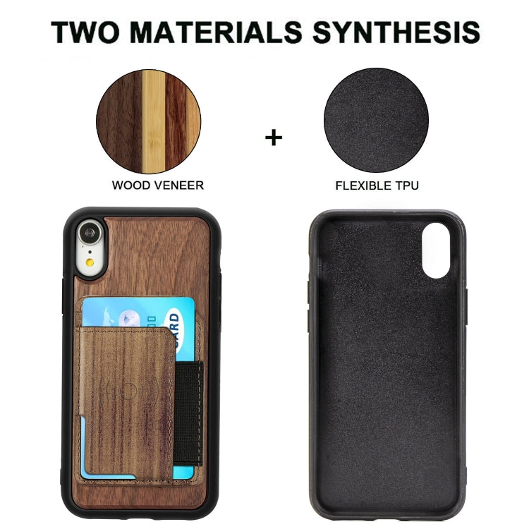For iPhone XR Wood Grain PU+TPU Protective Case with Card Slot