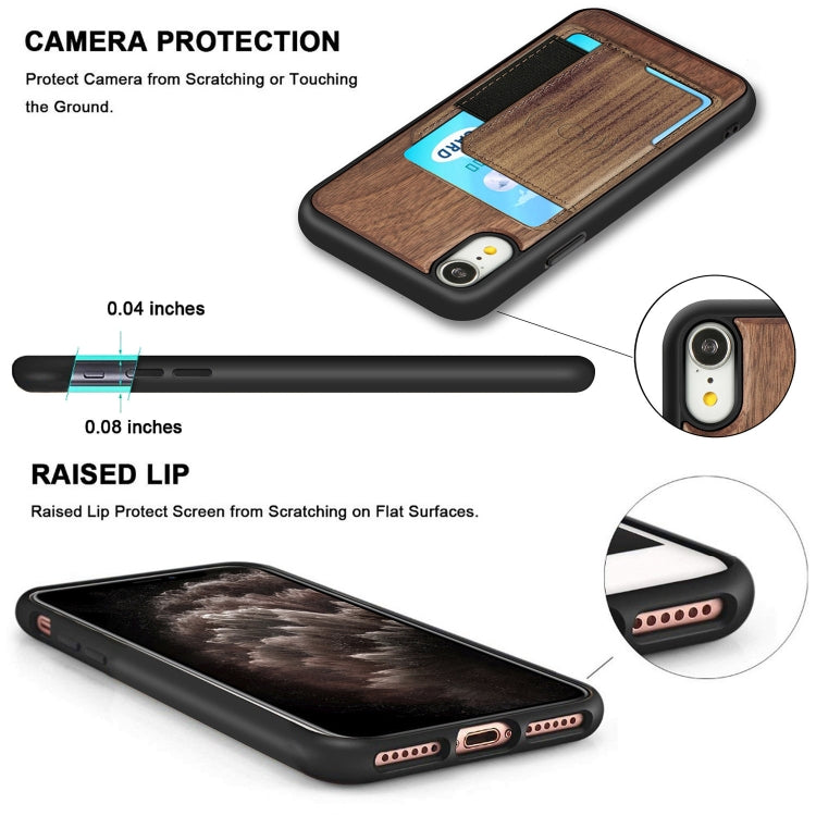 For iPhone XR Wood Grain PU+TPU Protective Case with Card Slot
