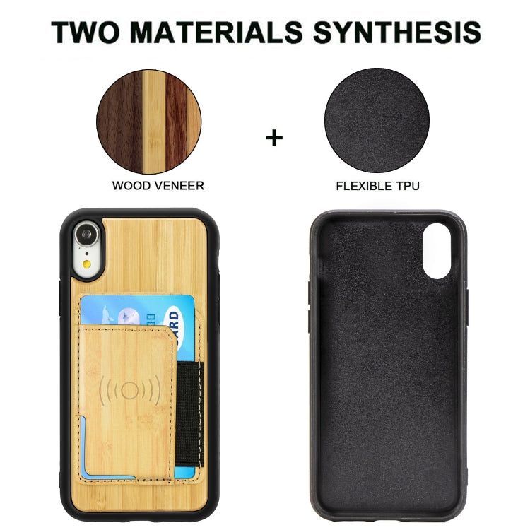 For iPhone XS Max Wood Grain PU+TPU Protective Case with Card Slot