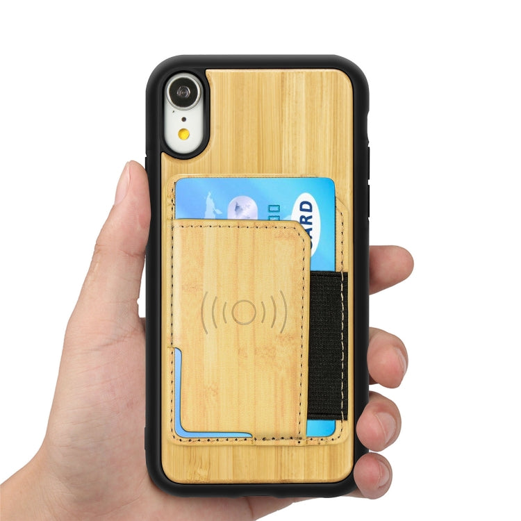 For iPhone XS Max Wood Grain PU+TPU Protective Case with Card Slot