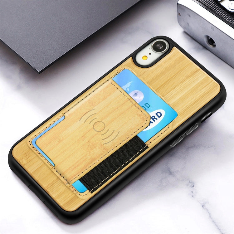 For iPhone XS Max Wood Grain PU+TPU Protective Case with Card Slot