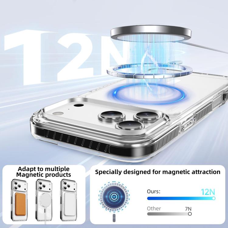 For iPhone 17 Pro Max Crystal Shield Clear Magnetic Acrylic Hybrid TPU Phone Case