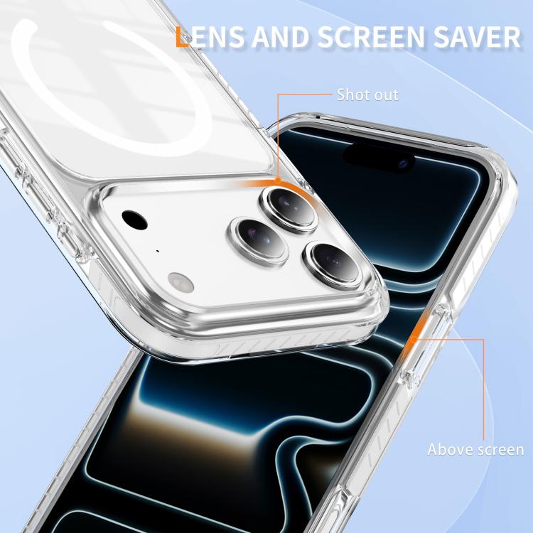 For iPhone 17 Pro Crystal Shield Clear Magnetic Acrylic Hybrid TPU Phone Case