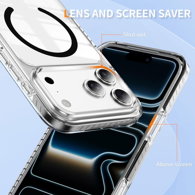 For iPhone 17 Pro Crystal Shield Clear Magnetic Acrylic Hybrid TPU Phone Case