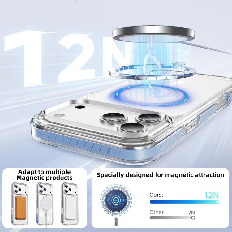 For iPhone 17 Pro Crystal Shield Clear Magnetic Acrylic Hybrid TPU Phone Case
