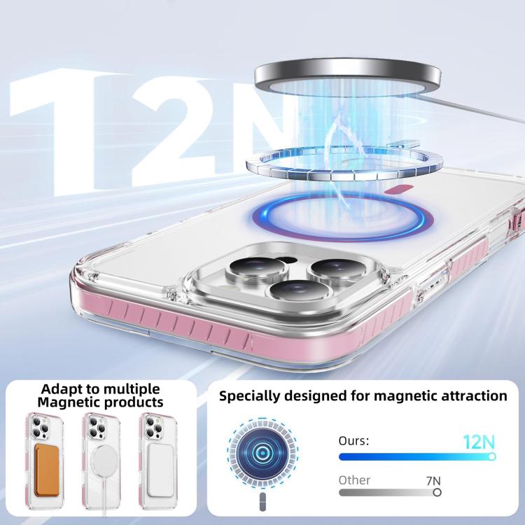 For iPhone 16 Pro Max Crystal Shield Clear Magnetic Acrylic Hybrid TPU Phone Case