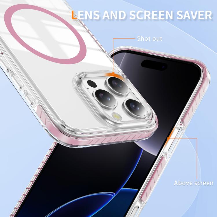 For iPhone 16 Pro Max Crystal Shield Clear Magnetic Acrylic Hybrid TPU Phone Case