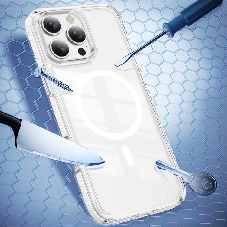 For iPhone 16 Pro Max Crystal Shield Clear Magnetic Acrylic Hybrid TPU Phone Case