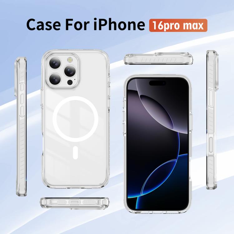 For iPhone 16 Pro Max Crystal Shield Clear Magnetic Acrylic Hybrid TPU Phone Case