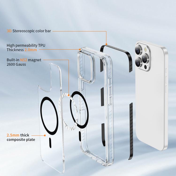 For iPhone 16 Pro Max Crystal Shield Clear Magnetic Acrylic Hybrid TPU Phone Case