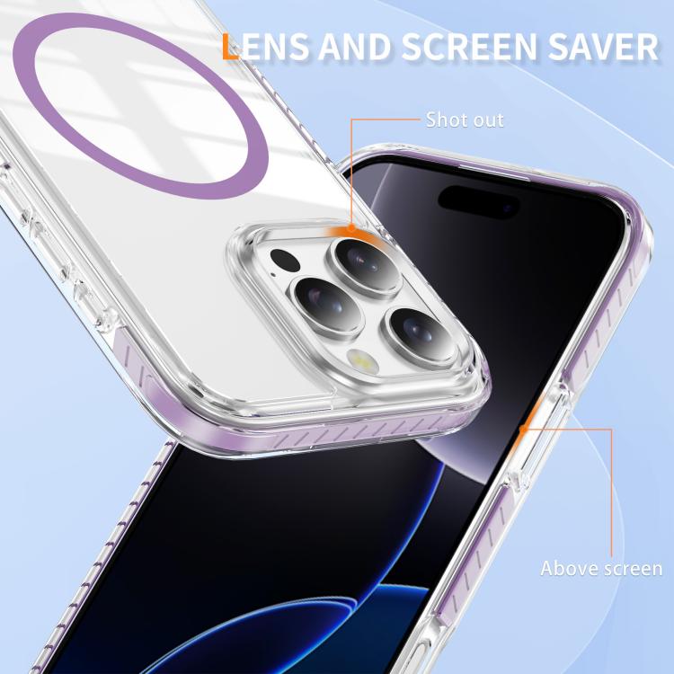 For iPhone 16 Pro Max Crystal Shield Clear Magnetic Acrylic Hybrid TPU Phone Case