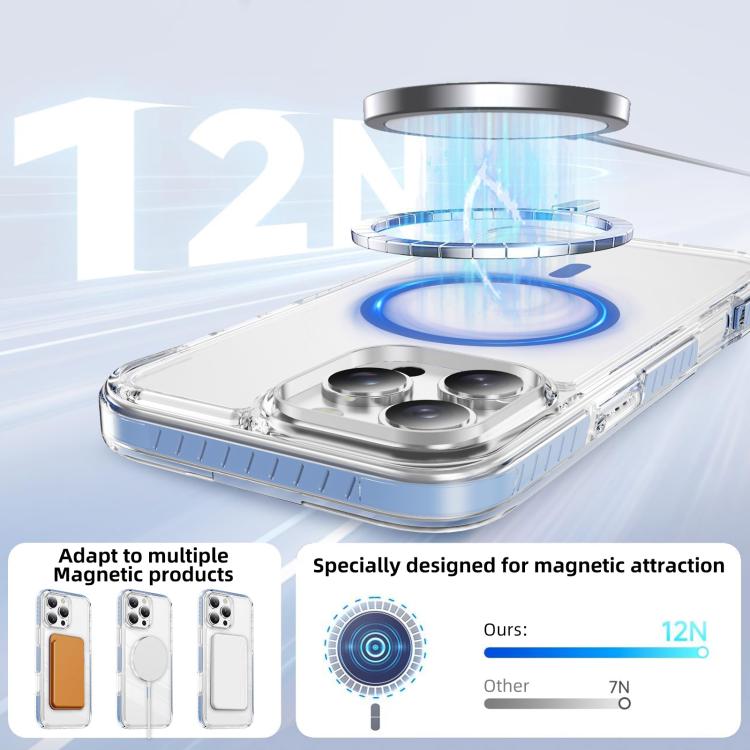 For iPhone 16 Pro Max Crystal Shield Clear Magnetic Acrylic Hybrid TPU Phone Case