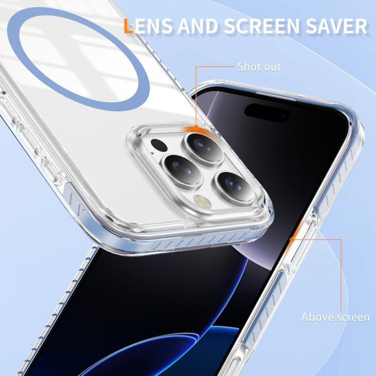 For iPhone 16 Pro Max Crystal Shield Clear Magnetic Acrylic Hybrid TPU Phone Case