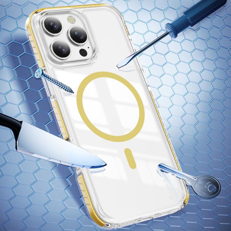 For iPhone 16 Pro Max Crystal Shield Clear Magnetic Acrylic Hybrid TPU Phone Case