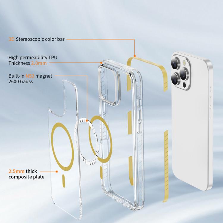 For iPhone 16 Pro Max Crystal Shield Clear Magnetic Acrylic Hybrid TPU Phone Case