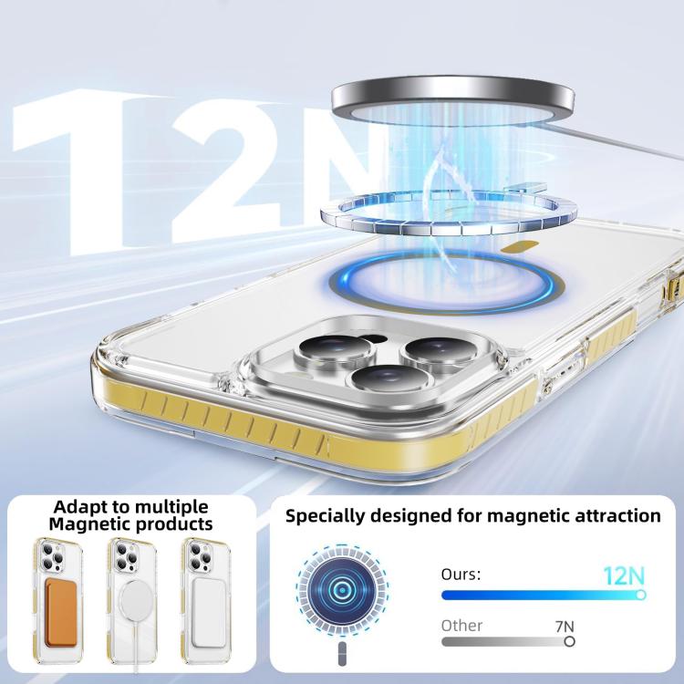 For iPhone 16 Pro Max Crystal Shield Clear Magnetic Acrylic Hybrid TPU Phone Case