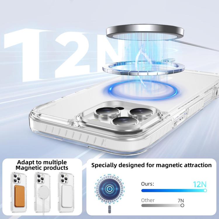 For iPhone 16 Pro Crystal Shield Clear Magnetic Acrylic Hybrid TPU Phone Case