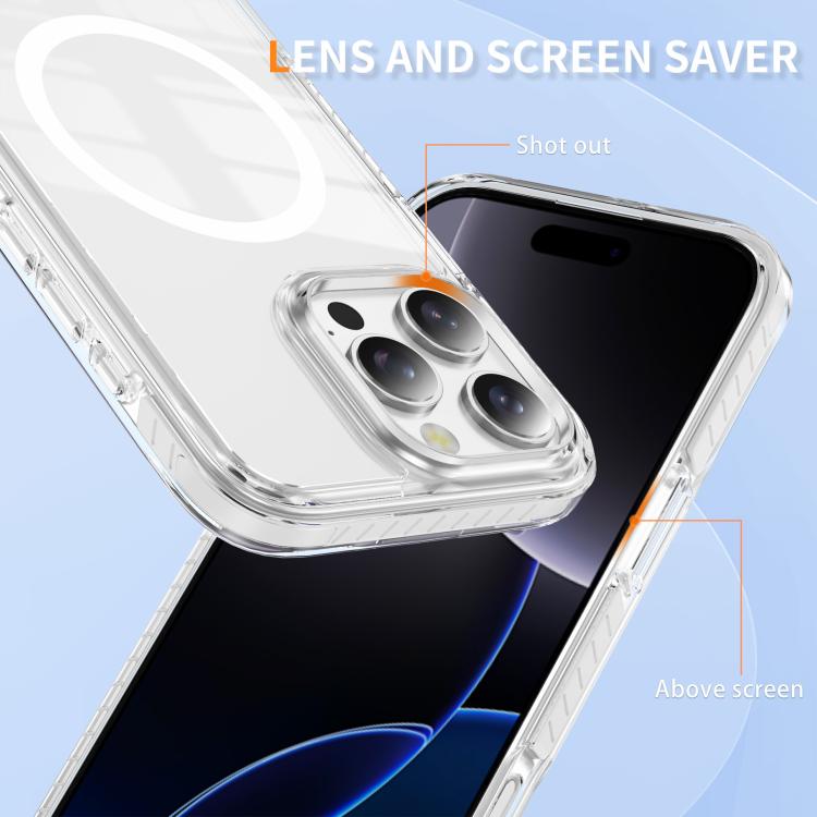 For iPhone 16 Pro Crystal Shield Clear Magnetic Acrylic Hybrid TPU Phone Case