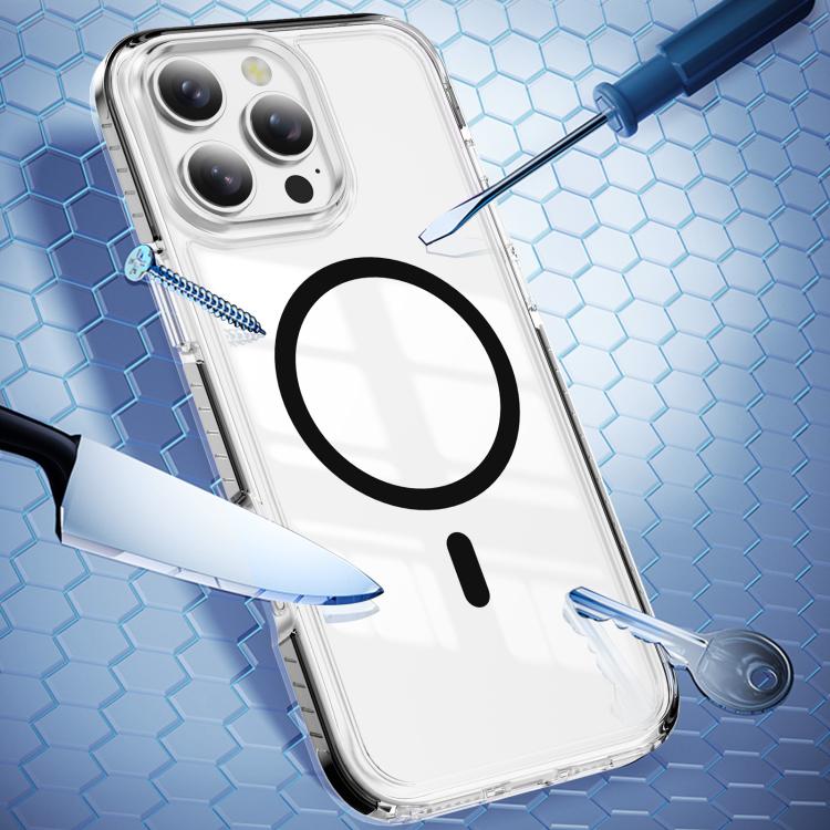 For iPhone 16 Pro Crystal Shield Clear Magnetic Acrylic Hybrid TPU Phone Case
