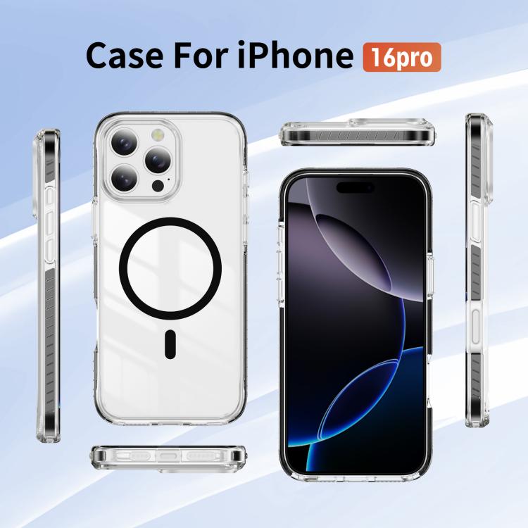 For iPhone 16 Pro Crystal Shield Clear Magnetic Acrylic Hybrid TPU Phone Case