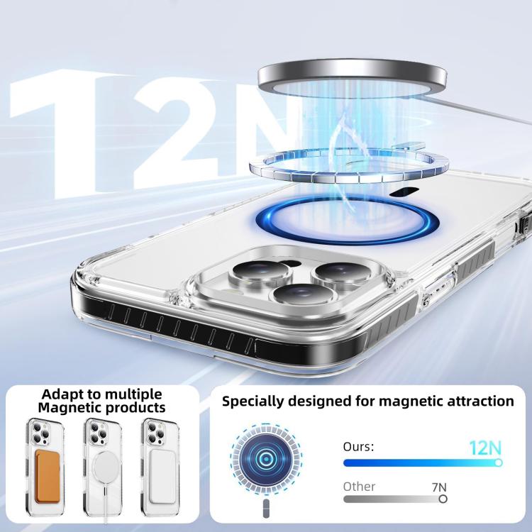 For iPhone 16 Pro Crystal Shield Clear Magnetic Acrylic Hybrid TPU Phone Case