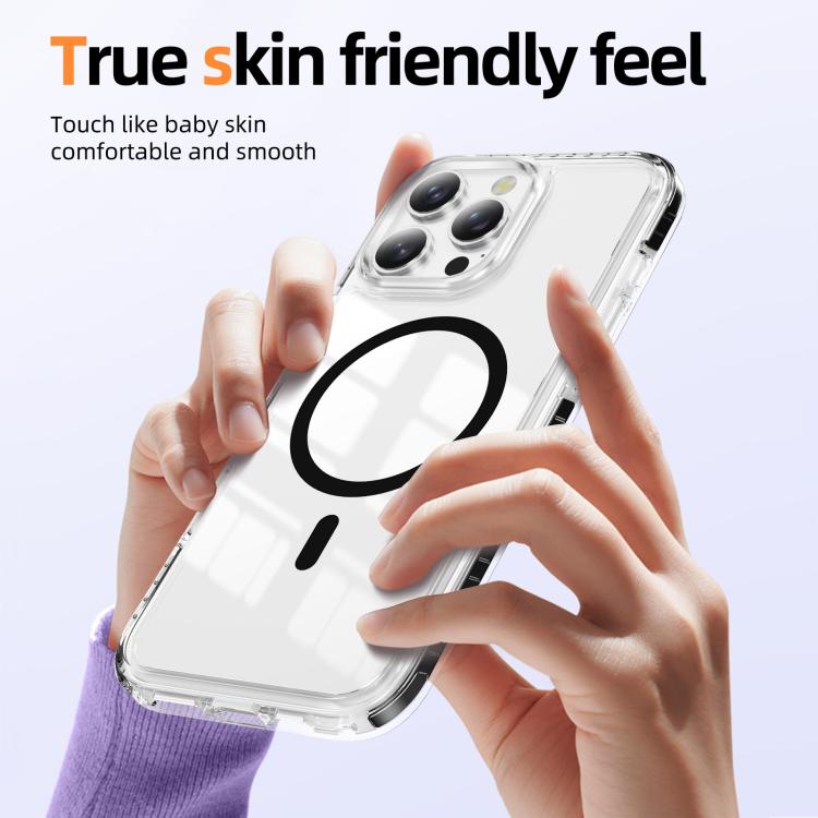 For iPhone 16 Pro Crystal Shield Clear Magnetic Acrylic Hybrid TPU Phone Case