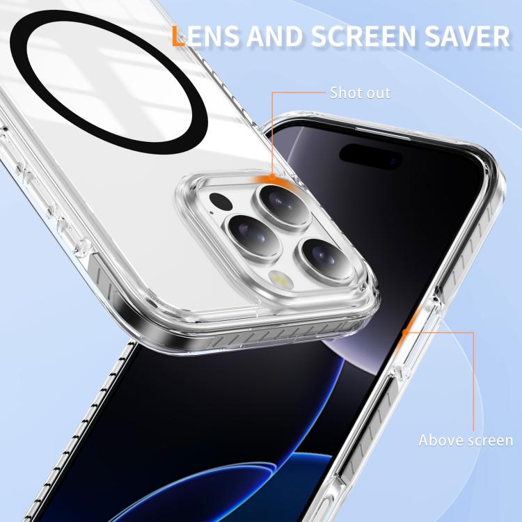 For iPhone 16 Pro Crystal Shield Clear Magnetic Acrylic Hybrid TPU Phone Case