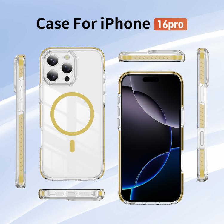 For iPhone 16 Pro Crystal Shield Clear Magnetic Acrylic Hybrid TPU Phone Case