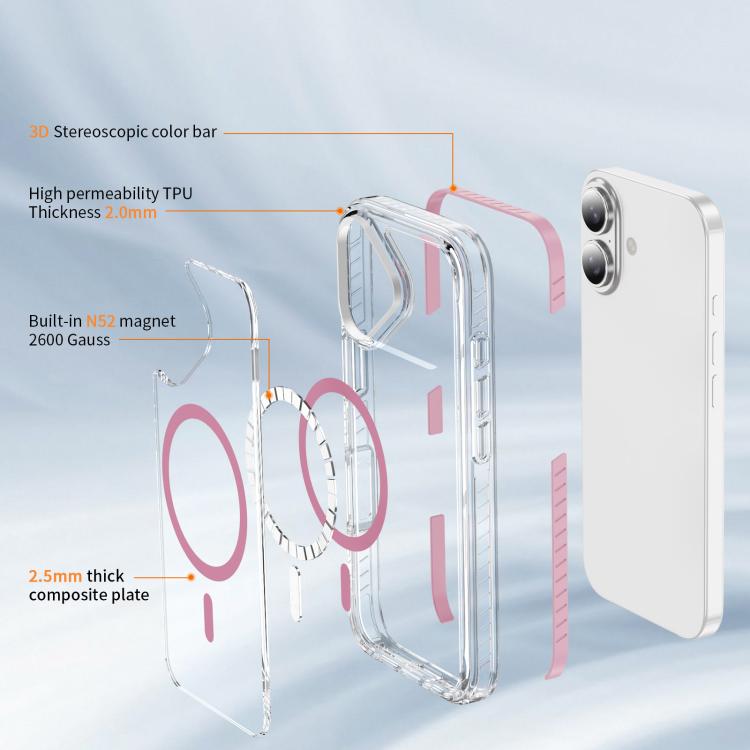 For iPhone 16 Crystal Shield Clear Magnetic Acrylic Hybrid TPU Phone Case