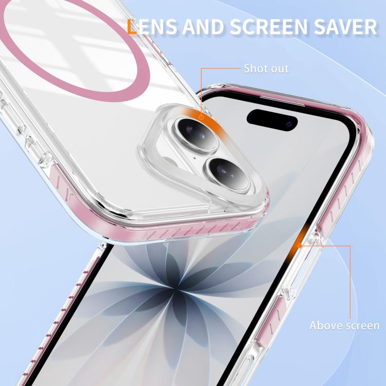 For iPhone 16 Crystal Shield Clear Magnetic Acrylic Hybrid TPU Phone Case