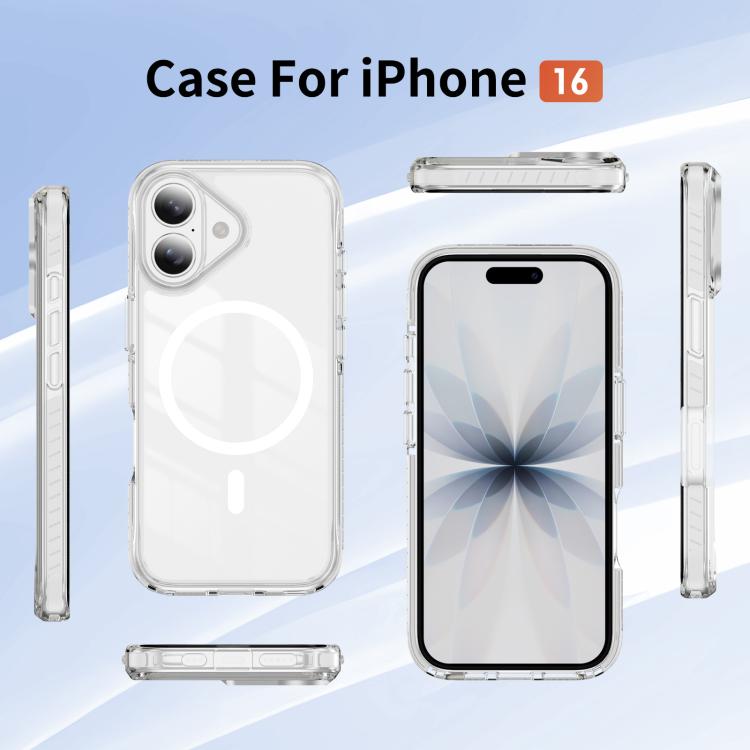 For iPhone 16 Crystal Shield Clear Magnetic Acrylic Hybrid TPU Phone Case