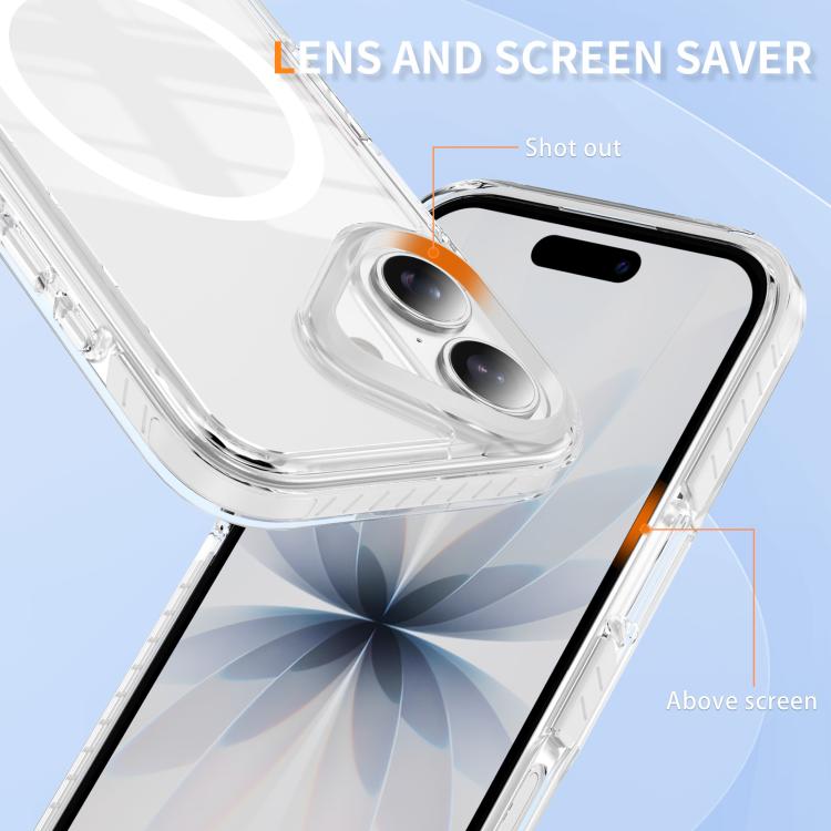 For iPhone 16 Crystal Shield Clear Magnetic Acrylic Hybrid TPU Phone Case